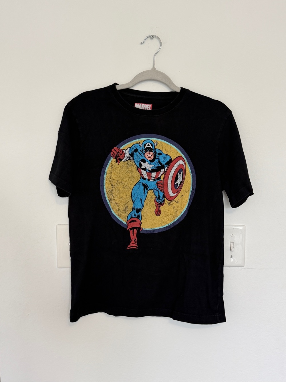Marvel Black Captain America Graphic Tee with Red and Blue Accents